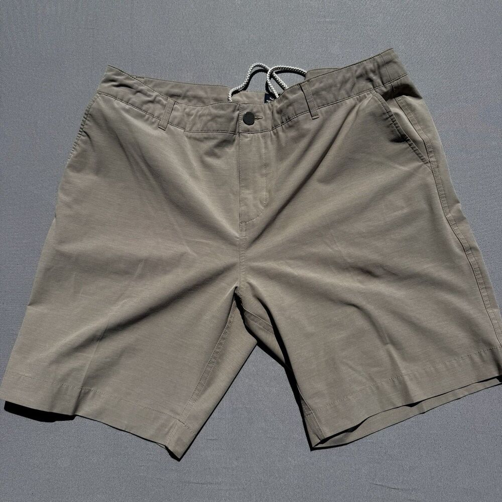 Faherty All Day Shorts Khaki Beige Mens Size 36 Stretch Drawstring Belt loops